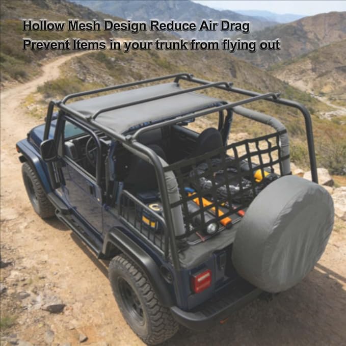 Universal Car Cargo Net & Hitch Hammock, Oversized Heavy-Duty Mesh Netting for Jeep Wrangler TJ JK JL 1997-2023 2/4 Door, Multi-Purpose Cargo Organizer, Camping Gear, Pet Barrier & Travel Accessory
