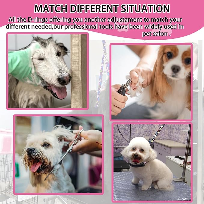 Dog Grooming Belly Straps – Adjustable Grooming Loops with Cute Paw & Bone Pattern – Pet Grooming Belly Support Band Table Accessories for Small to Large Dogs(Green)