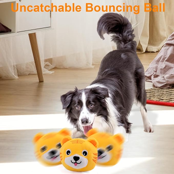 Mity rain Interactive Dog Toys, Active Moving Pet Plush Toy for Dogs, Dog Squeaky Moving Ball Toys with Chewable Plush Cover&Music for Small Medium Large Dogs Chasing (Tiger Pattern)