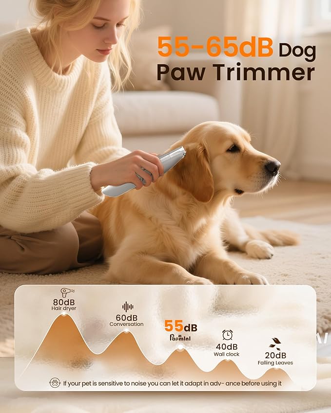 Vacuum Dog Paw Trimmer, Low Noise Paw Trimmers for Dog's Feet with Hair-Suction, Safety Cordless Electric Dog Clippers for Grooming, Rechargeable Cat Shaver for Paws, Ears, Face