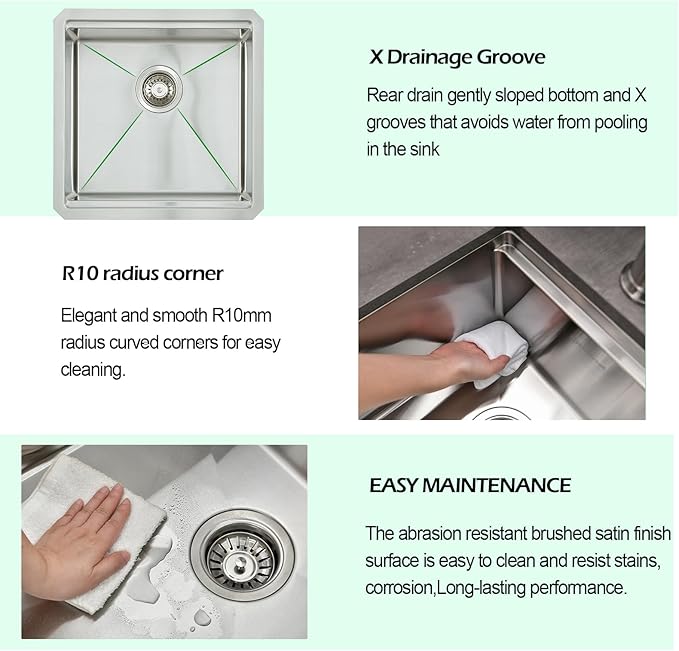 Undermount Kitchen Sink, 18 x 18 x 10 Inch Sink Kitchen 16 Gauge Stainless Steel Kitchen Sinks Single Bowl Workstation Sink with Cutting Board