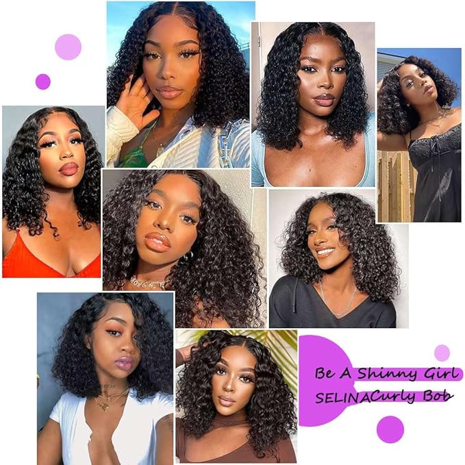 Selina Brazilian Curly Hair Bundles 4 Bundles Kinky Curly Short Human Hair Brazilian Virgin Human Hair 50 Gram/Bundle (8 8 8 8, Natural Color)