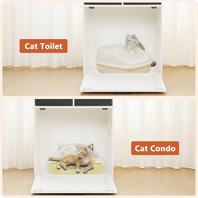 DWANTON Litter Box Enclosure with 2 Storage Shelves and 2 Drawers, 2-in-1 Hidden Cat Litter Box Enclosure Furniture with Shelf, Reversible Entrance, Washable Drawers, 50-Inch, White