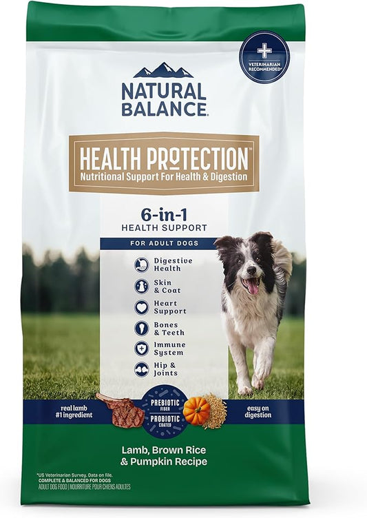 Natural Balance Health Protection Dry Dog Food – Whole Body Health, Easy on Digestion Dog Food Made with Lamb, Brown Rice & Pumpkin for Dogs - 24lbs.