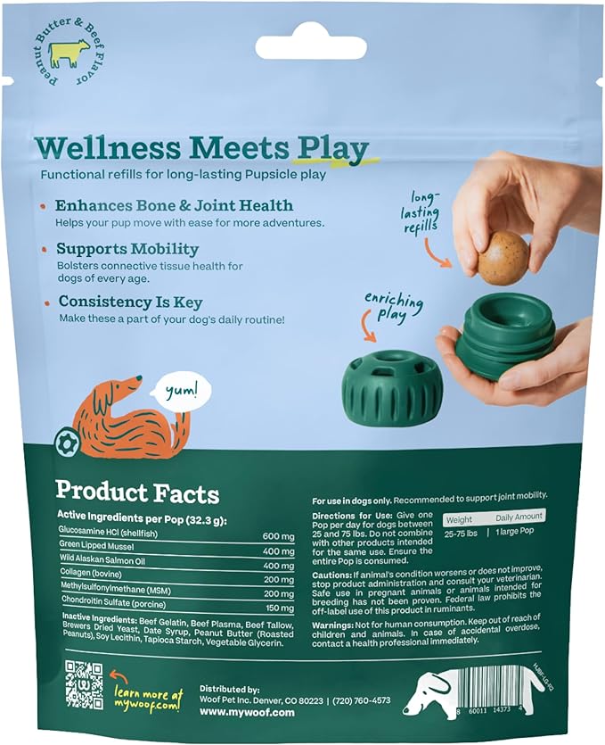 WOOF Hip & Joint Pupsicle Refill Pops - Dog Supplement for The Pupsicle Toy to Support Joint Health, Recovery, and Mobility - Large Pops