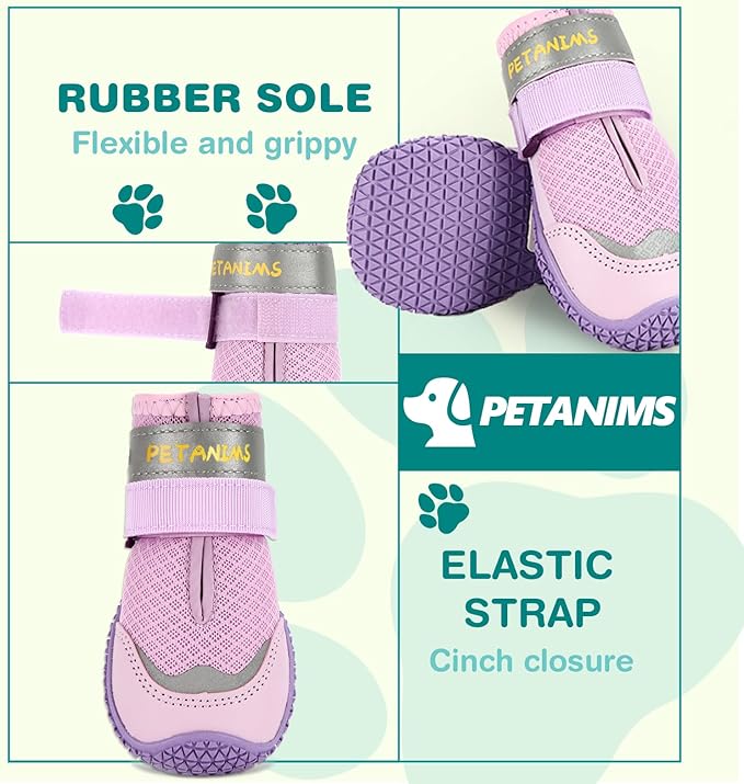 Dog Shoes for Large Dogs, Medium Dog Boots & Paw Protectors for Winter Snow, Breathable Dog Booties for Hot Pavement, Hardwood Floors Purple Size 8