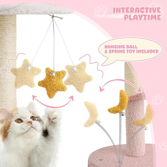 Magshion 33" Flower Cat Tree for Indoor Cats, Compact Cat Tower with Condo, Scratching Posts, Flower Perch & Dangling Toys for Kittens & Small Cats, Cute Cat Furniture Stand, Pink