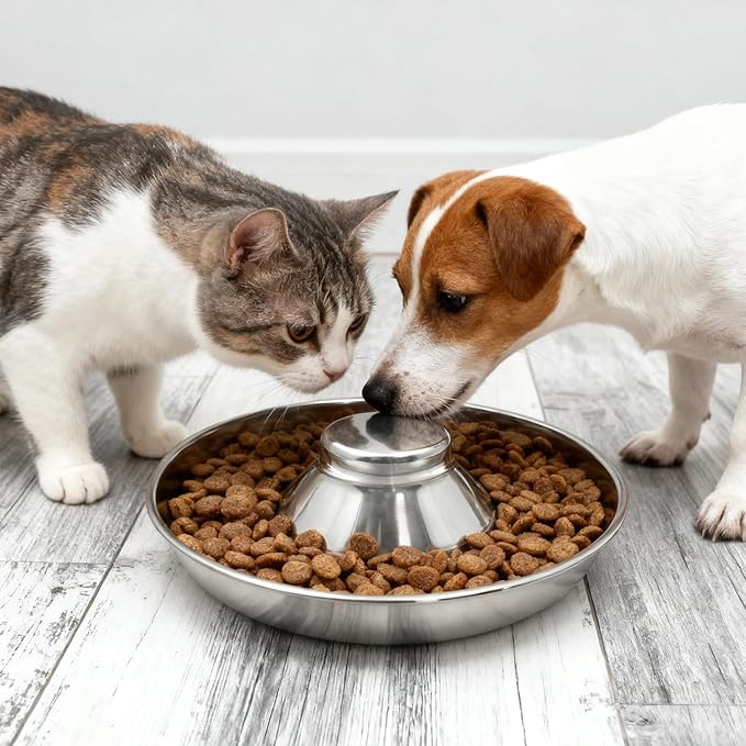 2 Pack Stainless Steel Puppy Bowls, Non-Skid Slow Feeder Bowls for Dogs, Raised Dog Food and Water Dish for Feeding Small Medium Large Breeds, Cats and Multiple Pets