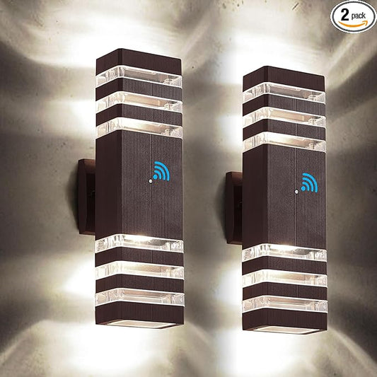 tewei Outdoor Wall Lights, Dusk to Dawn Brown Outdoor Lights for House 3-Layer Modern Exterior Light Fixture Wall Mount Waterproof Up and Down Porch Lights for Garage Entryway, 2 Pack
