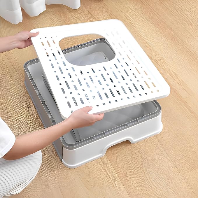 Gagee Foldable Cat Litter Box, Extra Large Front Entry Top Exit Box with Lid, Drawer Type Enclosed Kitty Scoop, Anti-Splashing Toilet Easy Cleaning,Grey