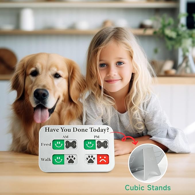 YAUYIK Dog Feeding Reminder, Magnetic Reminder Sticker, AM/PM Daily Indication Chart Feed/Walk Your Pets, Fridge Magnets and Double Sided Tape, Helps You to Track Pet Feeding & Walking (Silver)