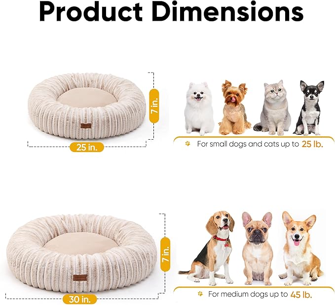 FUKUMARU Dog Bed, Gradient Color Donut Dog Beds for Medium Dogs, 30 inches Calming Orthopedic Dog Beds, Round Pet Bed with Washable Cover，Luxury Comfy Cat Bed for Indoor Cats, Camel