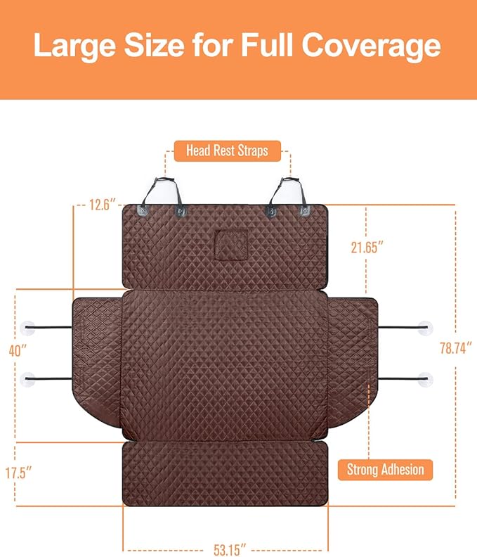 PETICON SUV Cargo Liner for Dogs, Waterproof Pet Cargo Cover Dog Seat Mat for SUVs Sedans Vans with Bumper Flap Protector, Non-Slip, Large Size Universal Fit, Brown