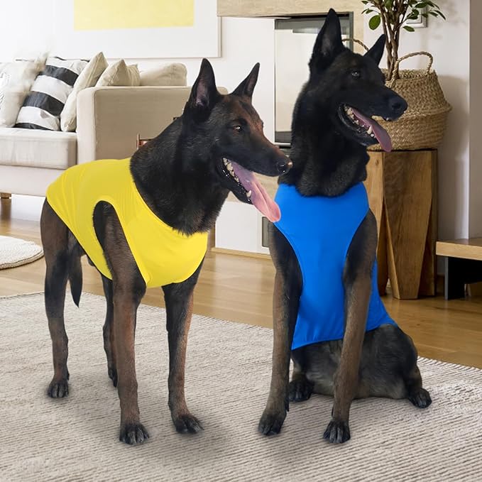2 Pieces Dog Shirts, Soft and Cool Dog Sleeveless Vest, Breathable Lightweight Pet Tshirt, Summer Pet Apparel Tank Top for Medium Large Pets - Yellow+Blue (M)