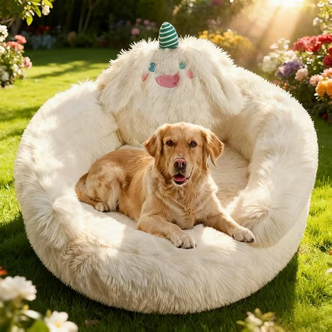 Kaiyue Plush 2-in-1 Dog Beds& Kids Sofa- Warm Little Nest with Cute Monster Design, Soft Fluffy Lounge for Children (Ages 3-8) and Small/Medium Cats/Dogs,Plush Anti-Anxiety Dog & Cat Nest for 30LB