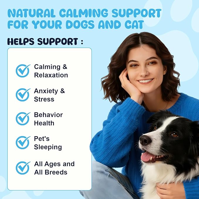 Cat Melatonin Natural Calming Liquid - 60ML Calming Drops for Dog for Anxiety & Stress Relief - Separation, Thunder, Fireworks Support - Calming Pet Supplement for Small Large All Breeds