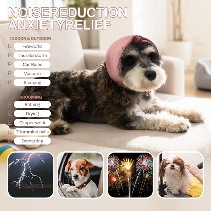 Ear Muffs for Dogs,Warm Winter Head Wrap Calming Hoodie,No Shake Anxiety Relief Pet Covers Ear Noise Protection Vest for Dogs Thunder Fireworks,Vet Visits,Grooming(Reddish Brown,L)