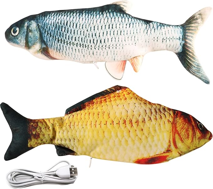 Realistic Flopping Fish Dog Chew Toy - Electric Moving Interactive Pet Toy for Small Medium Dogs, Chew Rocking Toy for Indoor Outdoor Exercise 2Pcs