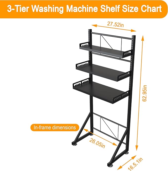 Multifunctional Storage Three-Tier Adjustable Height Laundry Room Shelf Space Saving Organizer
