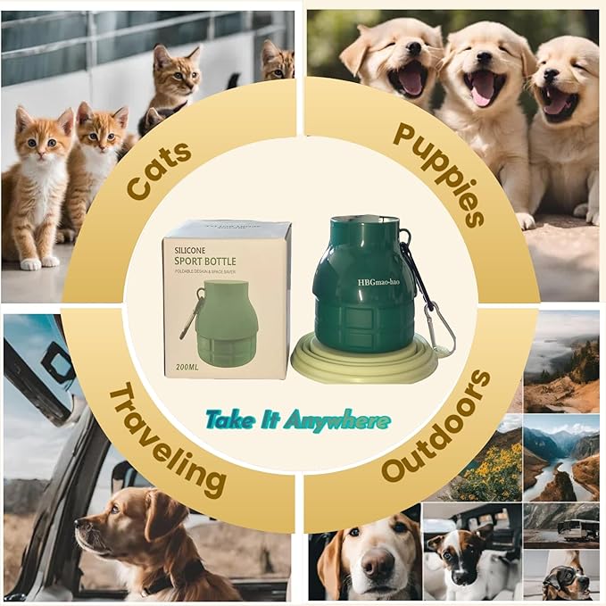 Portable Dog Water Bottle with Collapsible Bowl - Compact & Lightweight Design for Easy Carrying, Perfect for Walks, Hiking & Outdoor Adventures, Ideal for Small Dogs & Cats