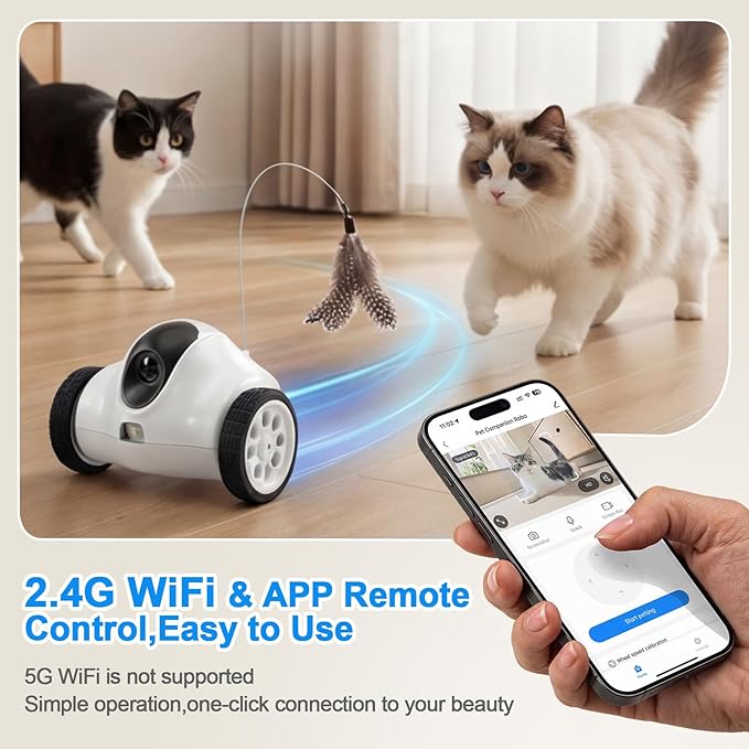 Pet Compainon Robot on Wheels,720P HD Camera,Indoor Movable Security Camera with 2-Way Talk,Bot with Night Vision,Distance Bot App Control for Cats/Dogs/Baby/Elderly