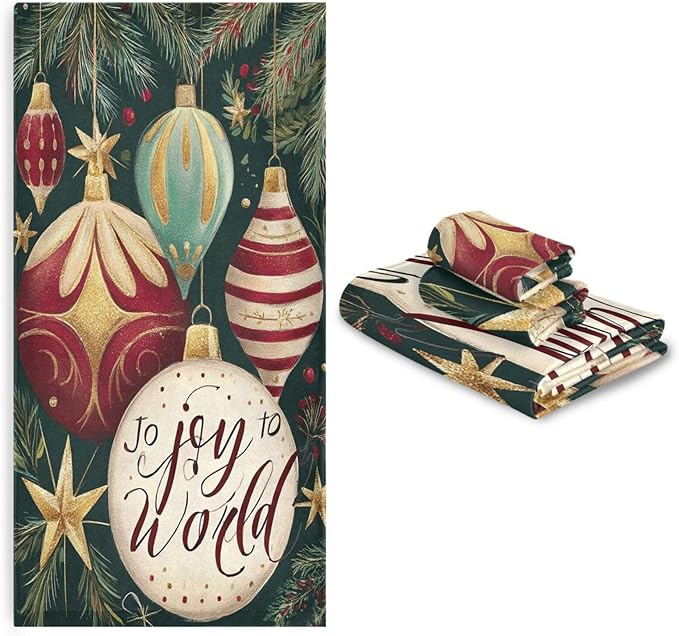 Pfrewn Christmas Winter Towels Set of 3 Holly Ball Ornament Joy Bathroom Towel Soft Absorbent Bath Hand Towels Washcloth Guest Towel Sets Xmas Holiday Decor