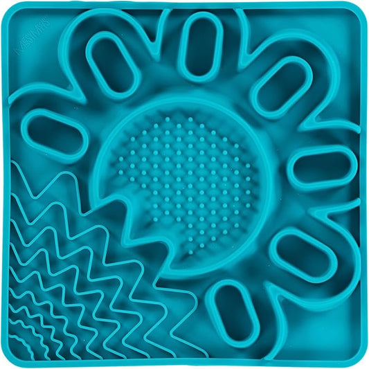 Messy Mutts and Cats Framed Silicone Multi-Surface Lick Mat | 9.5” x 9.5“ | Slow Feeder Mat for Boredom & Anxiety | Interactive Lick Pad for Dogs and Cats | Blue
