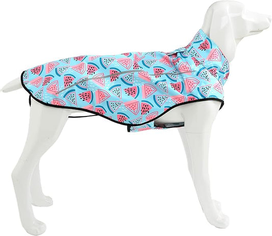 Mile High Life Dog Raincoat, Adjustable Waterproof Reflective Rain Jacket for Small Medium Large Dogs, Lightweight Breathable Pet Rain Coat with Leash Hole(Light Blue Watermelon,S Chest 22-25")