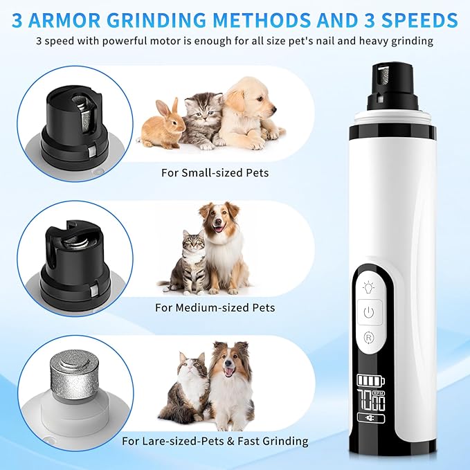 3-Speed Pet Nail Grinder,Professional Dog Nail Grinder with 2 LED Lights,Electric Nail Clippers for Cats and Dogs,Pet Paw Trimming and Grooming,2000mah USB Rechargeable for Small Medium Large Dogs