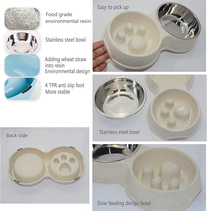 Dog Slow Eating & Drinking Bowl,Stainless Steel Interactive Slow Feed Dog Bowl for French Bulldog,Slow Down Eating Eco-Friendly pet Bowl for Frenchie(White)