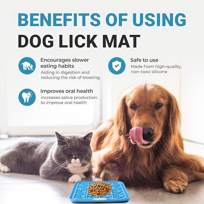 Licking Mat 2 Pack - Orange & Blue - Dog & Cat Slow Feeding Textured Pads, Food Grade Silicone, Spread Food & Treats, Pet Soothing Activity