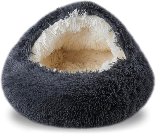 Cat Beds for Indoor Cats,Cat Cave for Puppy and Kitty,Calming Small Dog Bed for Small Dogs with Cover Cave,Cozy Warming Fluffy Washable Anti-Slip Pet Sleeping Bag(20 * 20inch,Dark Gray)