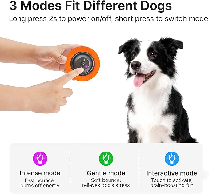 Potaroma Dog Ball Toys with Rope, Interactive Motion Activated 3 Mode USB Bouncing Ball Toys Durable E-TPU Material for Medium/Large Dogs, 3.2"-Not for Aggressive Chewers
