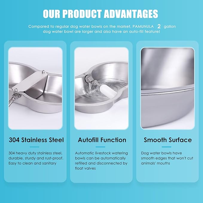 Automatic Dog Waterer Outdoor 2 Gallon Large Stainless Steel Water Bowl Dispenser Auto Fill Livestock Water Trough for Dogs Cats Chicken Horse Farm Animal