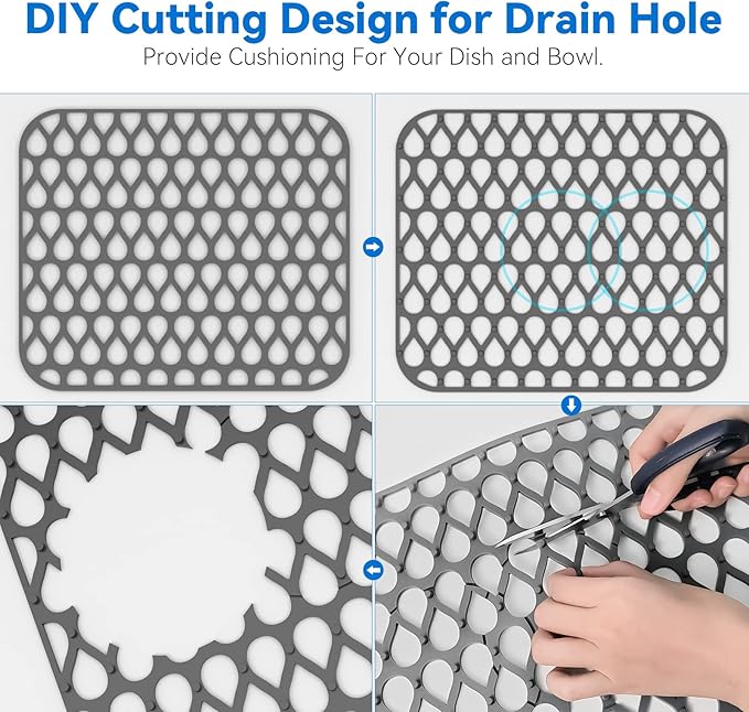 Silicone Sink Mat 2PCS TOOVEM Sink Protectors for Kitchen Sinks, Non-Slip Folding Grid for Bottom of Farmhouse Stainless Steel Porcelain Sink Pad