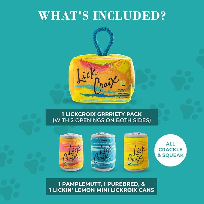 Haute Diggity Dog LickCroix Grrriety Pack, Plush Designer Dog Toys with Interactive Squeaker, Stimulating Pet Enrichment, Machine-Washable & Safe Materials for All Breeds, One Size