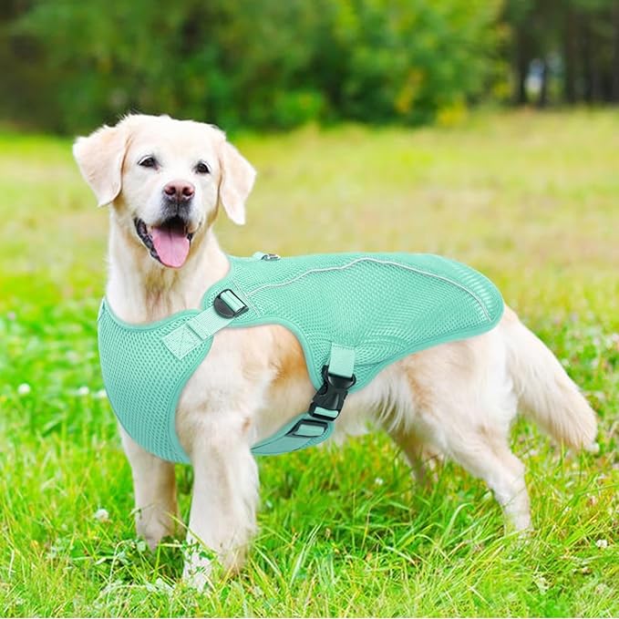 Kuoser Dog Cooling Vest Harness, Small Dog Cooler Jacket with Adjustable Buckle for Outdoor Beach, Hiking, Training Green S