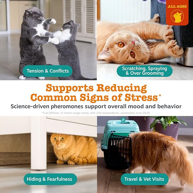 Zesty Paws Cat Pheromones Calming Diffuser Plug-in Starter Kit – Cat Calming Diffuser for Stress, Urine Spraying, Scratching, Excessive Grooming & Aggression – 1 Refill