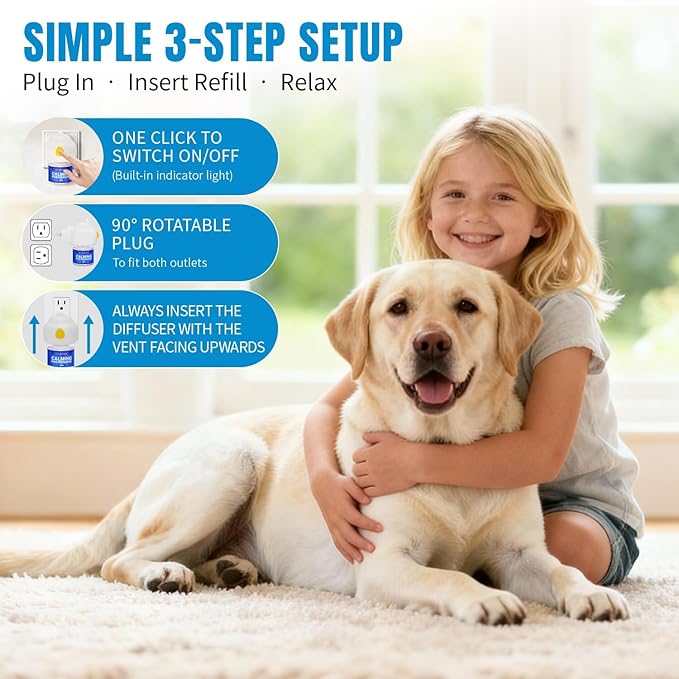 Dog Pheromones Calming Diffuser Anxiety Relief Calming Diffuser for Dog Reduce Aggression Stress Fighting Barking Chewing Pee Accidents & Separation Behaviors, 2 Plug in+4x48ml Refill