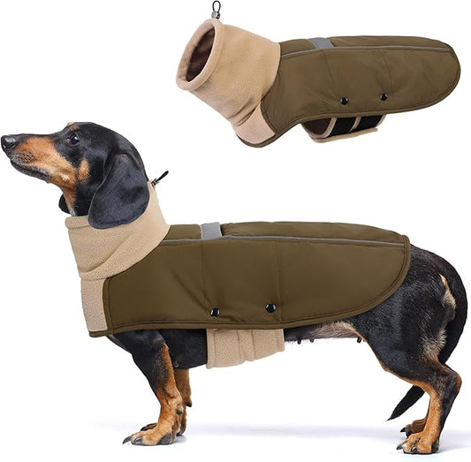 ASENKU Dog Coat, Dog Winter Jackets with Fleece Turtleneck, Windproof, Reflective Pet Snow Jacket for Cold Weather, Coats for Medium Dogs, Army Green, L