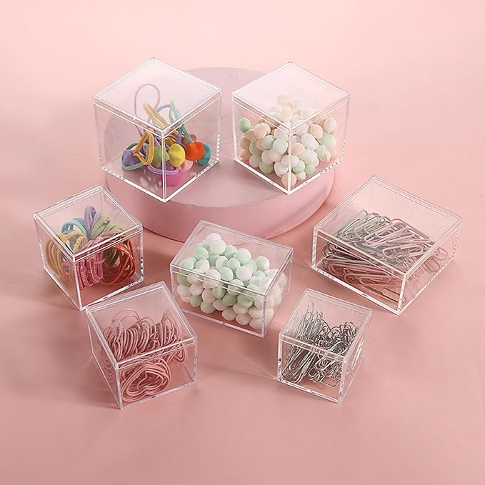 Small Acrylic Box 2Packs Clear Boxes with Lids Acrylic Display Case Lucite Boxes for Gifts Weddings Party Favors Treats Candies & Accessories Plastic Storage Square Cube Boxes