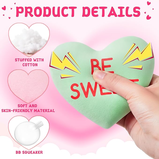 Jenaai 24 Pcs Valentines Day Dog Toys Conversation Heart Squeak Dog Toys Valentines Gifts for Small Medium Large Puppy Pet Teething Chew Supplies