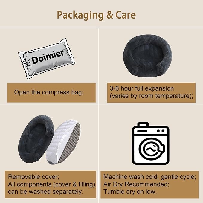 Calming Dog Bed for Small Medium Dogs, Anti-Anxiety Donut Washable Puppy Bed Orthopedic Cushion, Soft Fluffy Faux Fur Plush Warming Cozy Cat Bed Fits up to 25 lbs Pets (Round, Dark Grey 23")