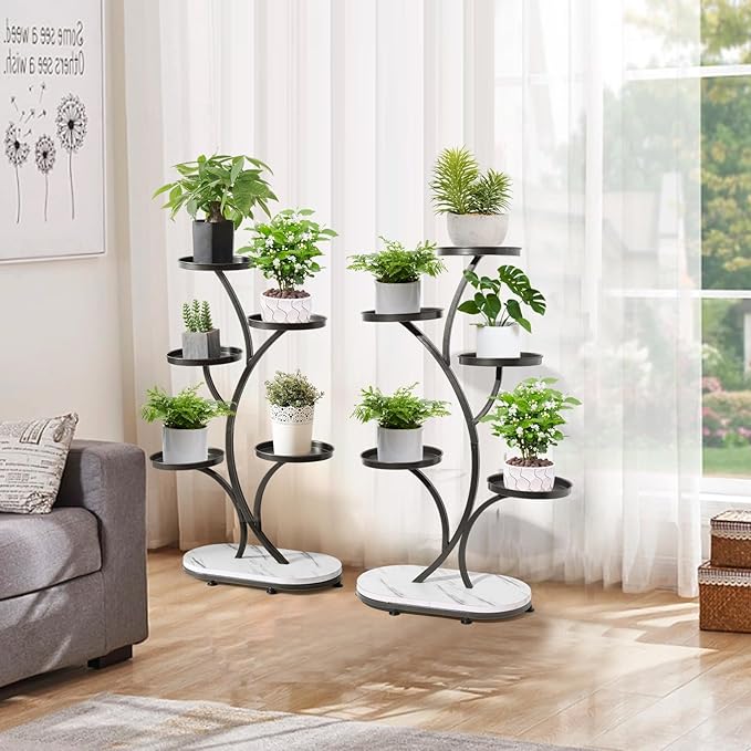 Black 5 Tier Wood Metal Tall Shelf Multiple Plant Holders Plant Stand for Indoor, Outdoor, Corner, Living Room, Balcony, and Bedroom