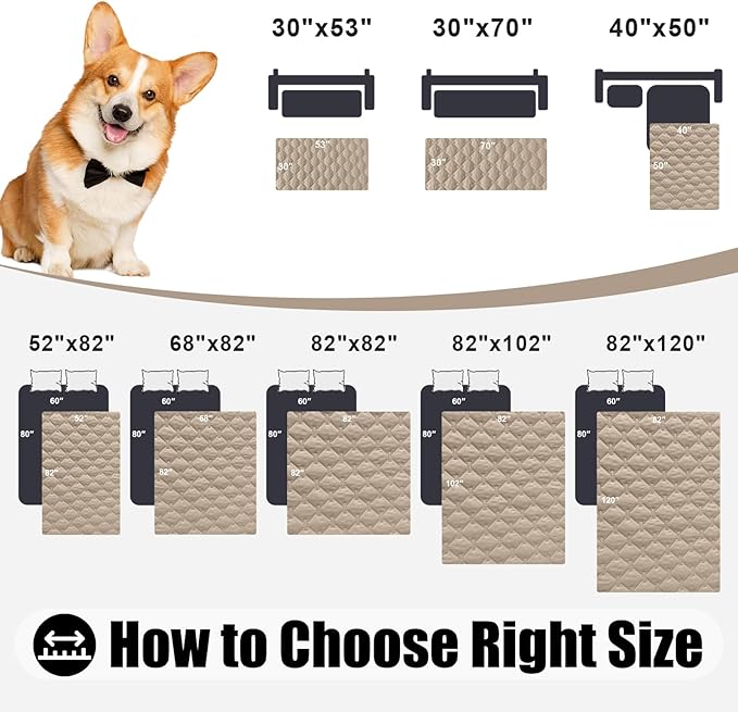 Smiry Waterproof Dog Bed Cover Blanket, Soft Reversible Pet Blanket, Washable Leakproof Cats Dogs Couch Cover for Sofa, Couch, Furniture, Plaid (30x53 Inch, Taupe/Beige)