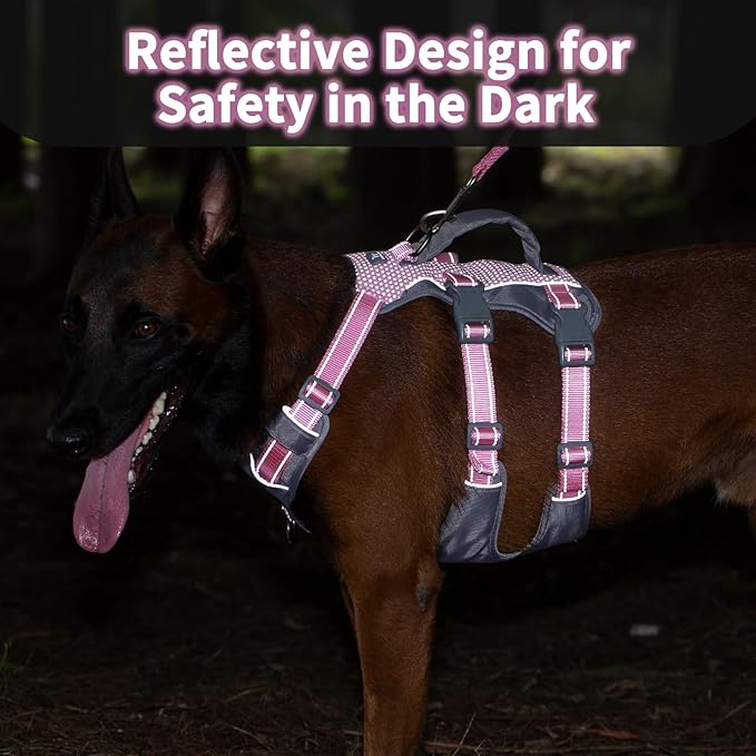 Huntboo Reflective Dog Harness with Handle, Escape Proof, No Slip, Breathable, Lightweight, Adjustable Lift Harness for Small, Medium, and Large Dogs Walking, Training, and Running Gear(Light Pink,XL)