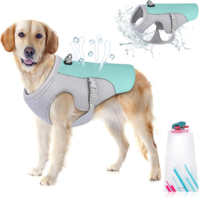 Dog Cooling Vest Dog Harness Cooler Jacket with Portable Water Bottle, for Walking Dog, Outdoor Camping and Hunting Training.(S)