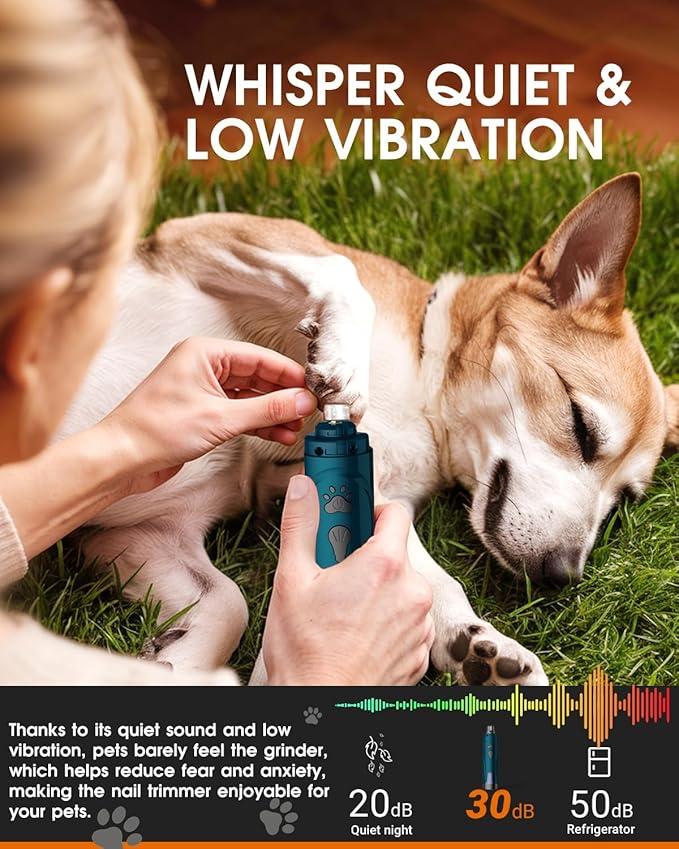 YABIFE Dog Nail Trimmers and Dog Nail Clippers Kit, Whisper Quiet Electric Grinder with Light, for Small, Medium, Large Dogs, Cats Toenail Grooming, 3 Speeds