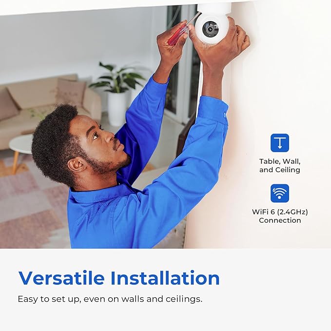 IMILAB C22 3K Security Indoor Camera, 360° View Home Camera with Color Night Vision for Baby/Pet Monitor, Plug-in 2.4Ghz WiFi 6 Inside Cam, 2-Way Audio, AI Detection, Local/Cloud Storage(White)