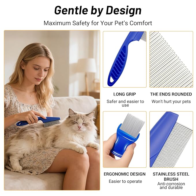 7 Pack Flea Comb Set for Cats and Dogs, Stainless Steel & Plastic Pet Grooming Combs with Dog Eye Comb & Tear Stain Comb, Flea Comb for Small Dogs, Puppy Comb, Tick Comb, Cat Flea Comb Grooming Kit